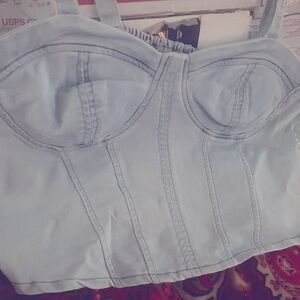 No Boundaries Blue Denim Bustier Top Smocked Crop Shirt NEW SZ 21 XXL NWT